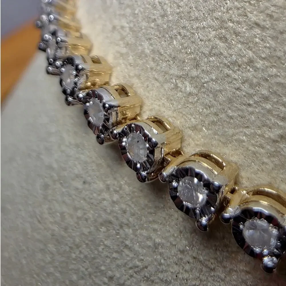 1.0ctw Natural Diamond Tennis Bracelet Gold Over 925 Silver 3.3mm 7.5